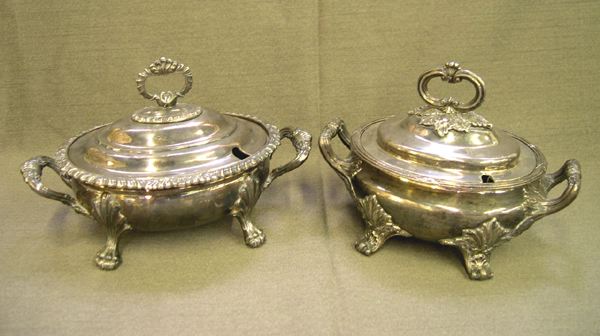 Appraisal: Attractive Pair of Oval George V Covered Footed Silverplate Gadroon