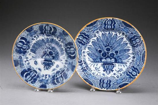 Appraisal: TWO DELFT PLATES Dutch late th century pottery Similar peacock