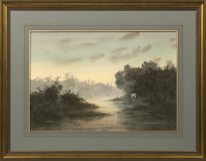 Appraisal: Louisiana School th Century Egret Over the Bayou watercolor signed