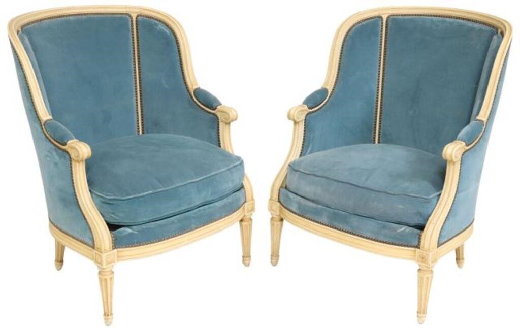 Appraisal: pair French Louis XVI style armchairs th c having painted