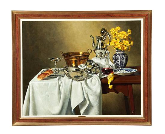 Appraisal: STILL LIFE BY GREGORY HULL AMERICAN B Oil on canvas