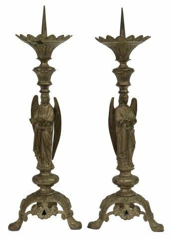 Appraisal: pair Continental silver finish metal altar candle prickets standard in