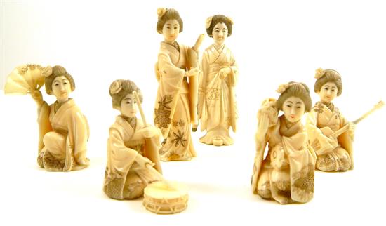 Appraisal: ASIAN Japanese ivory carvings seven pieces three female musicians and