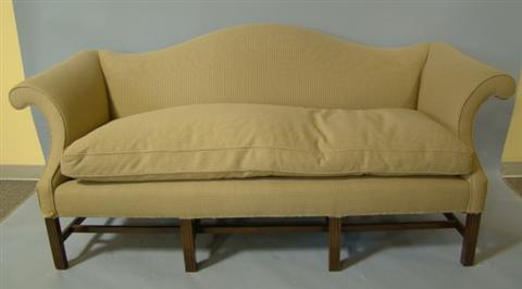 Appraisal: CHIPPENDALE CAMELBACK STYLE SOFA UPHOLSTERED IN A TOFFEE COLORED TWEED