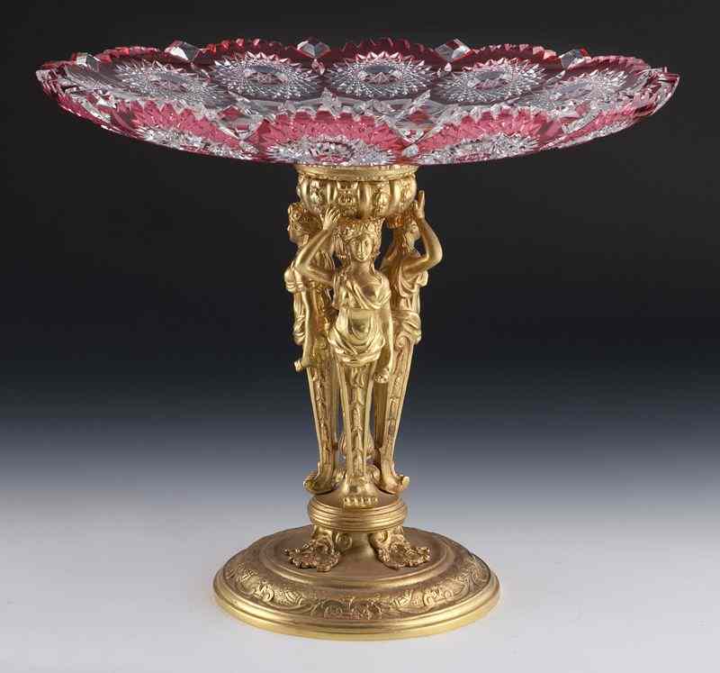 Appraisal: French cranberry cut to clear glass compote the cut glass