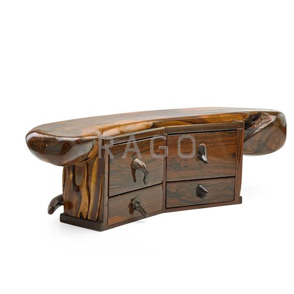 Appraisal: STUDIO Exotic woods jewelry box Condition Report Some crackling to