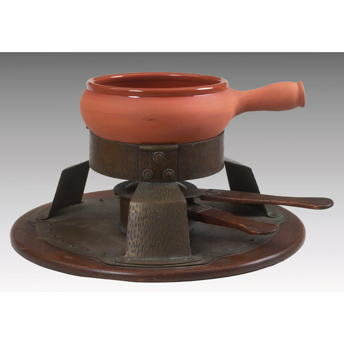 Appraisal: Gustav Stickley chafing dish stand in hammered copper on a