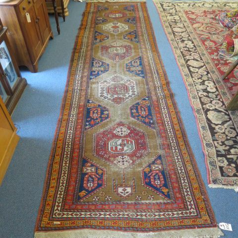 Appraisal: Oushak Turkish Handmade Runner semi-antique geometric designs ' x '