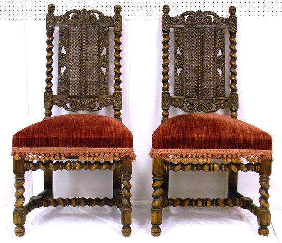 Appraisal: Pair of Baroque style side chairs floral and foliate carved