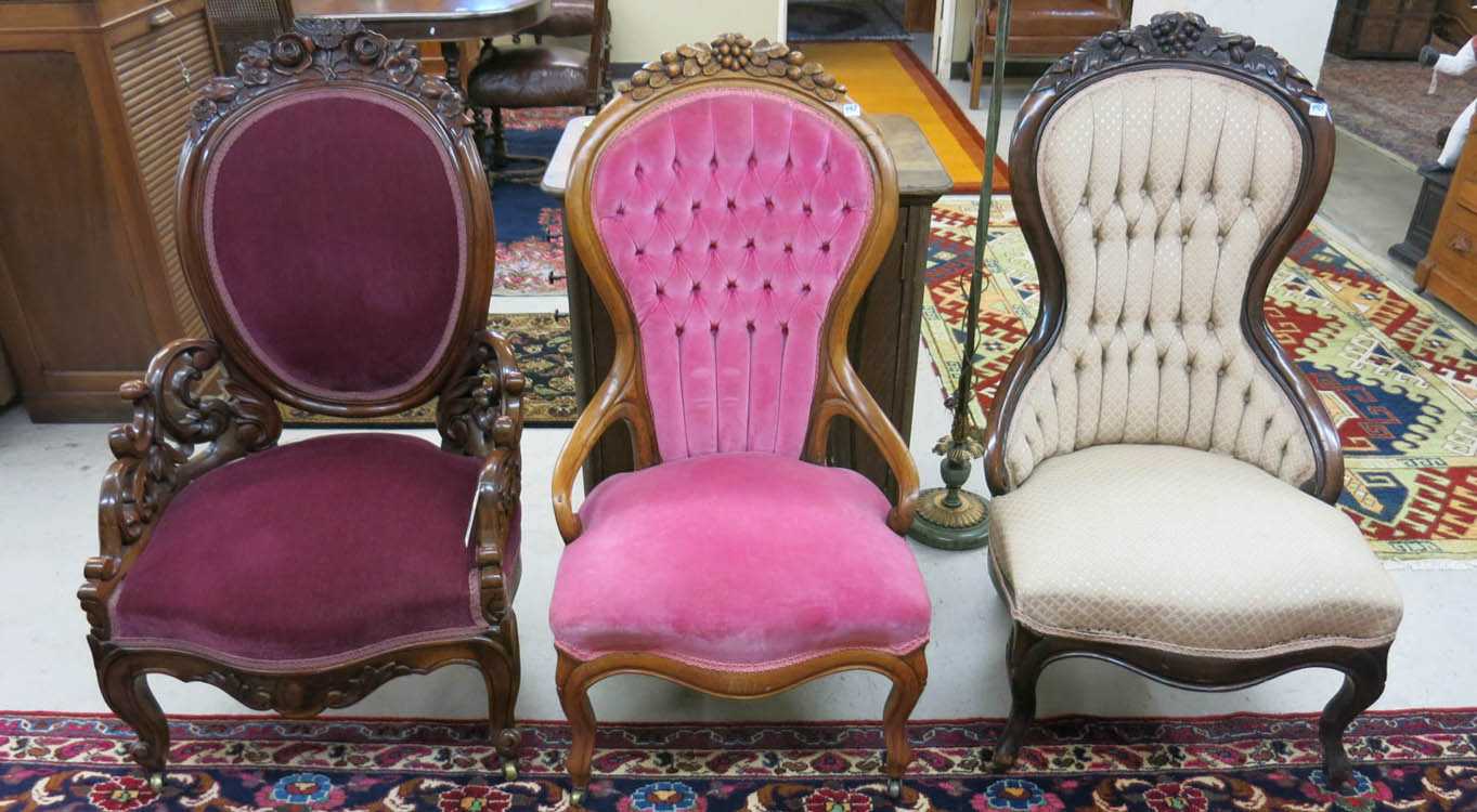 Appraisal: THREE VICTORIAN PARLOR CHAIRS American last quarter of the th