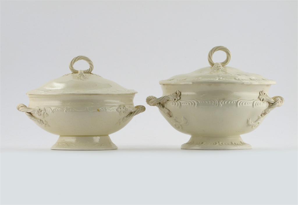 Appraisal: Two creamware sauce tureens and covers