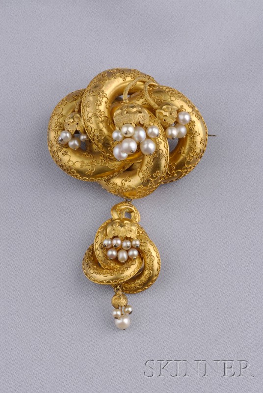 Appraisal: Antique Gold and Pearl Day Night Brooch the large knot