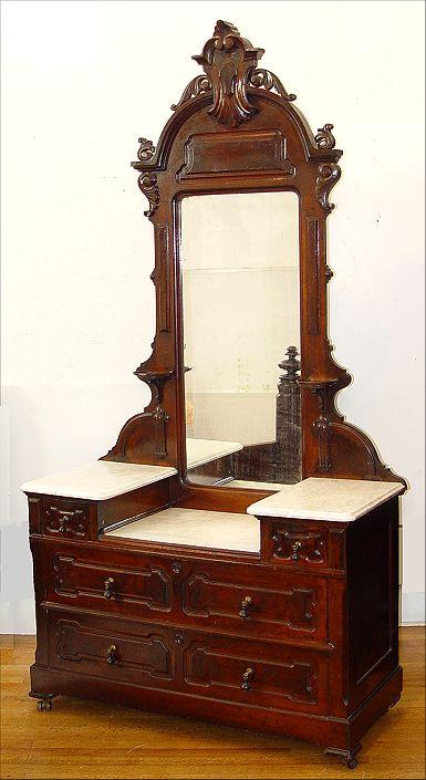 Appraisal: VICTORIAN MAHOGANY MARBLE TOP DRESSER WITH MIRROR Fall front Victorian