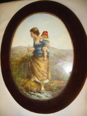 Appraisal: A PORCELAIN PLAQUE of oval form painted with Crossing the