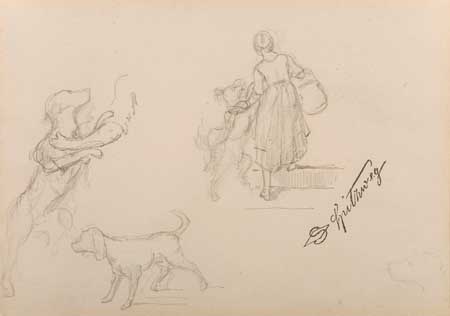 Appraisal: CARL SPITZWEG German - Two pencil drawings Double-Sided Sheet of