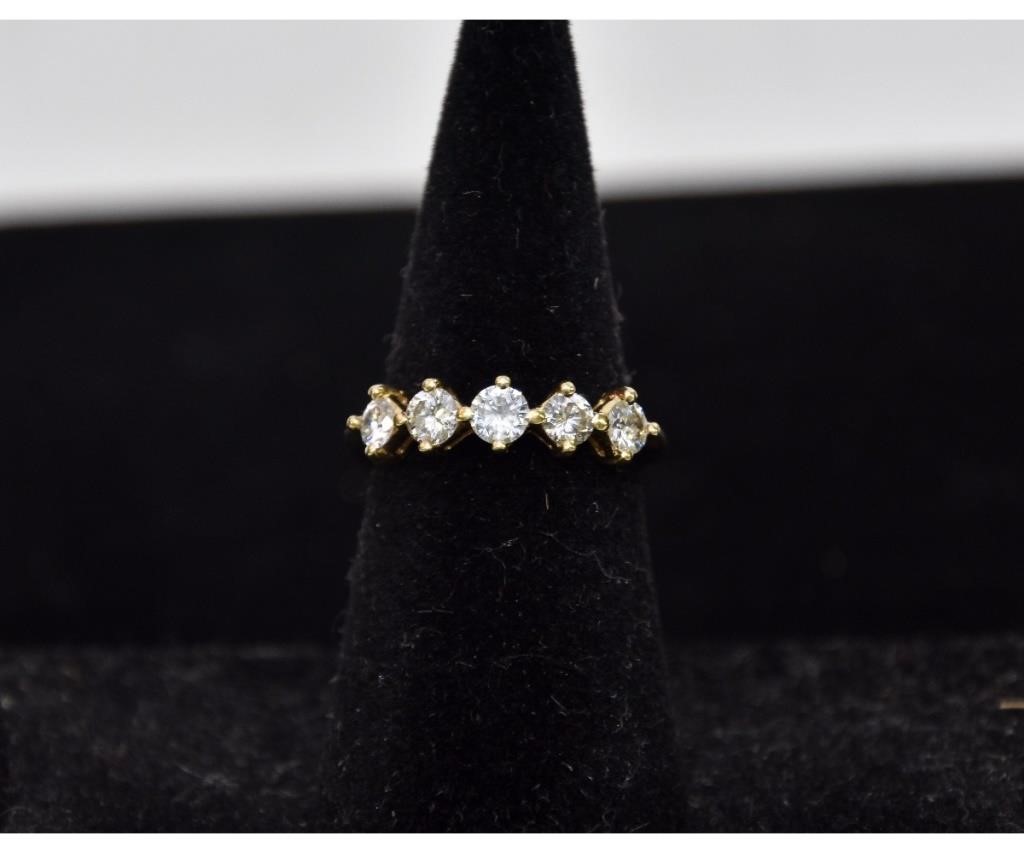 Appraisal: kt gold ladies diamond ring with five brilliant cut diamonds