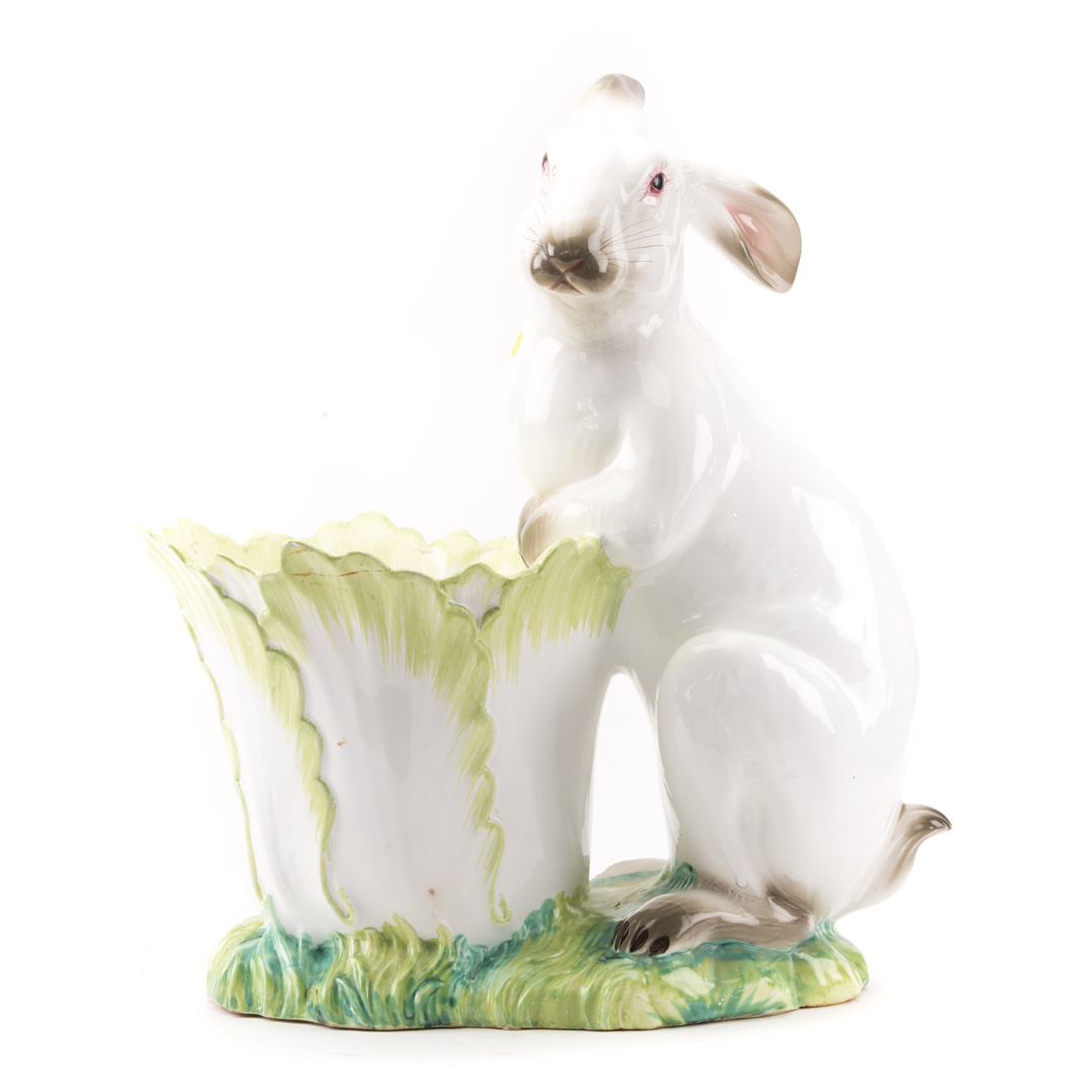 Appraisal: Large Italian faience rabbit and cabbage planter in H Condition