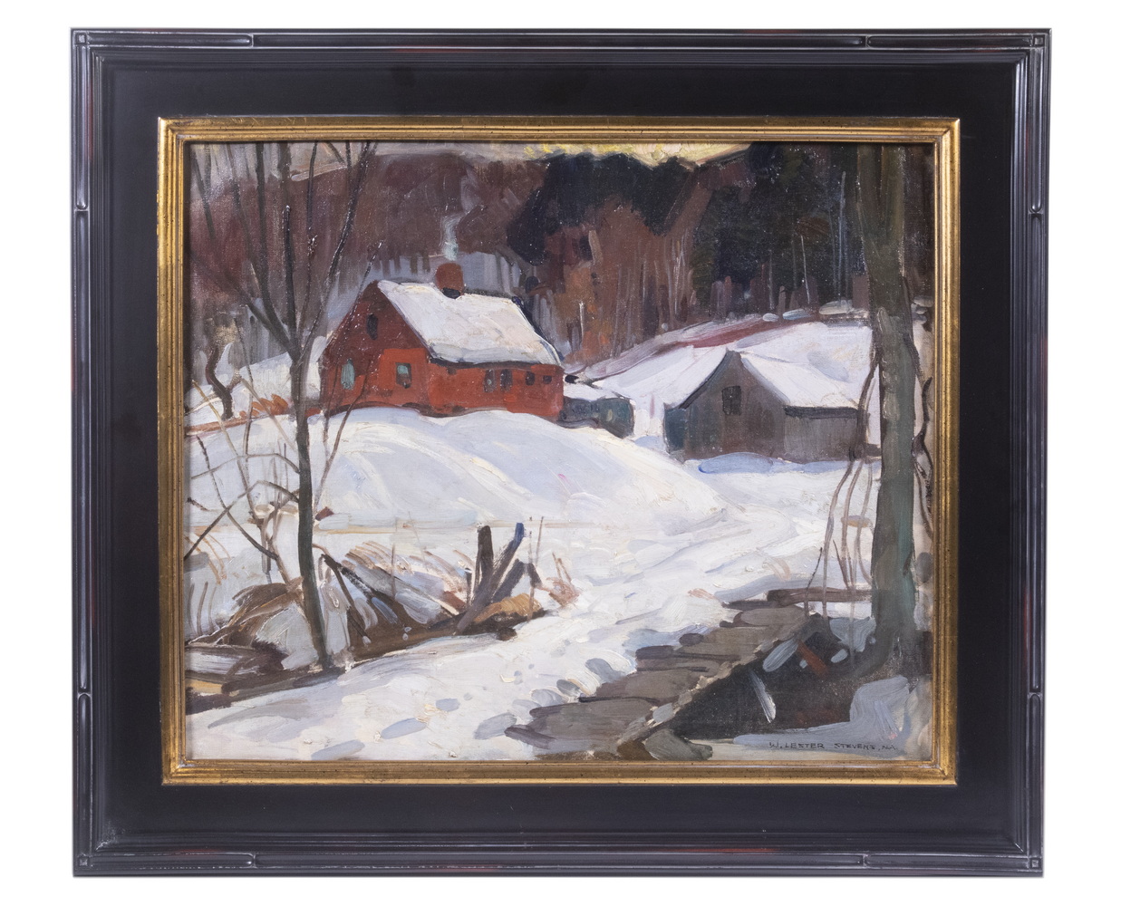 Appraisal: WILLIAM LESTER STEPHENS MA - Winter Landscape with Farmhouse Barn