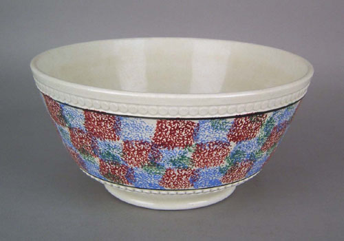 Appraisal: Red blue and green spongeware bowl th c h dia