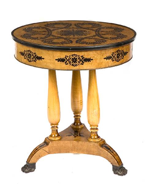 Appraisal: An Empire style stencil decorated walnut center table