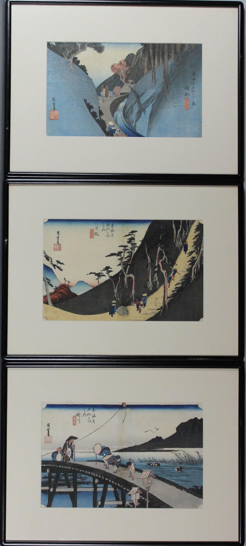 Appraisal: JAPANESE UKIYO-E WOODBLOCK PRINTS BY HIROSHIGE TH CENTURY WITH FOUR