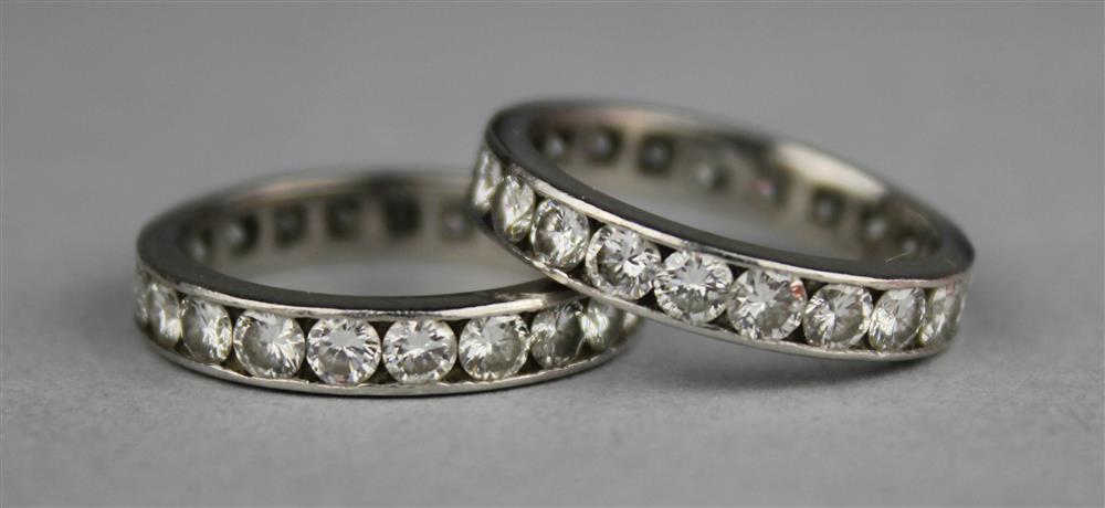 Appraisal: PAIR OF PLATINUM AND DIAMOND ETERNITY RINGS each ring has