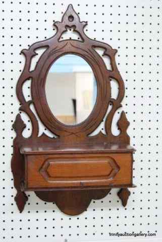 Appraisal: Antique Victorian Oak Wall Mount Shaving MirrorVery nice late 's