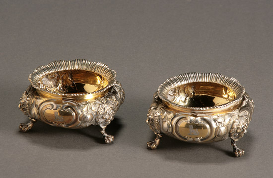 Appraisal: Two Similar Victorian Silver Gilt Master Salts The first Hands