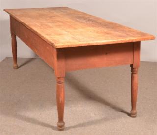 Appraisal: Pennsylvania Sheraton Softwood Harvest Table Scrubbed two board top with