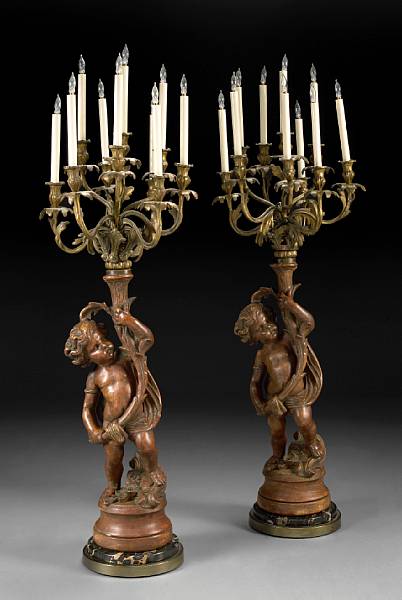 Appraisal: A pair of Louis XV style gilt bronze and terracotta