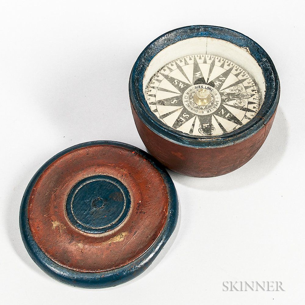 Appraisal: Spencer Browning Co Red- and Blue-painted Cased Compass Spencer Browning