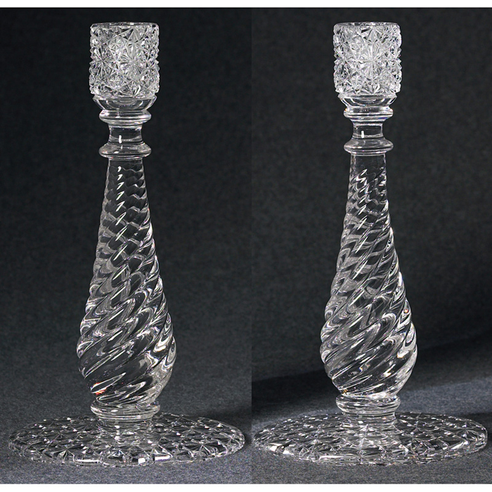 Appraisal: Rare Russian Swirl candlesticks pair clear unmarked w x h