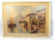 Appraisal: An oil on board harbour scene signed bottom right measuring