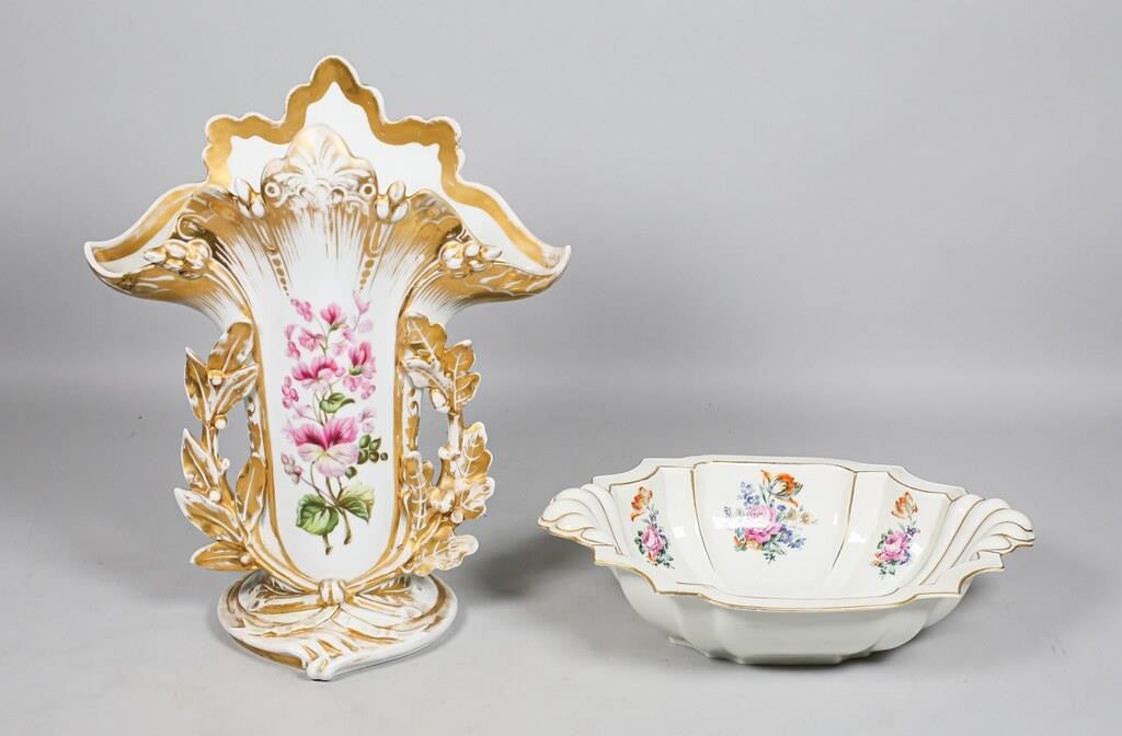 Appraisal: Floral porcelain pieces VEB Jimenau Germany porcelain center bowl Marked