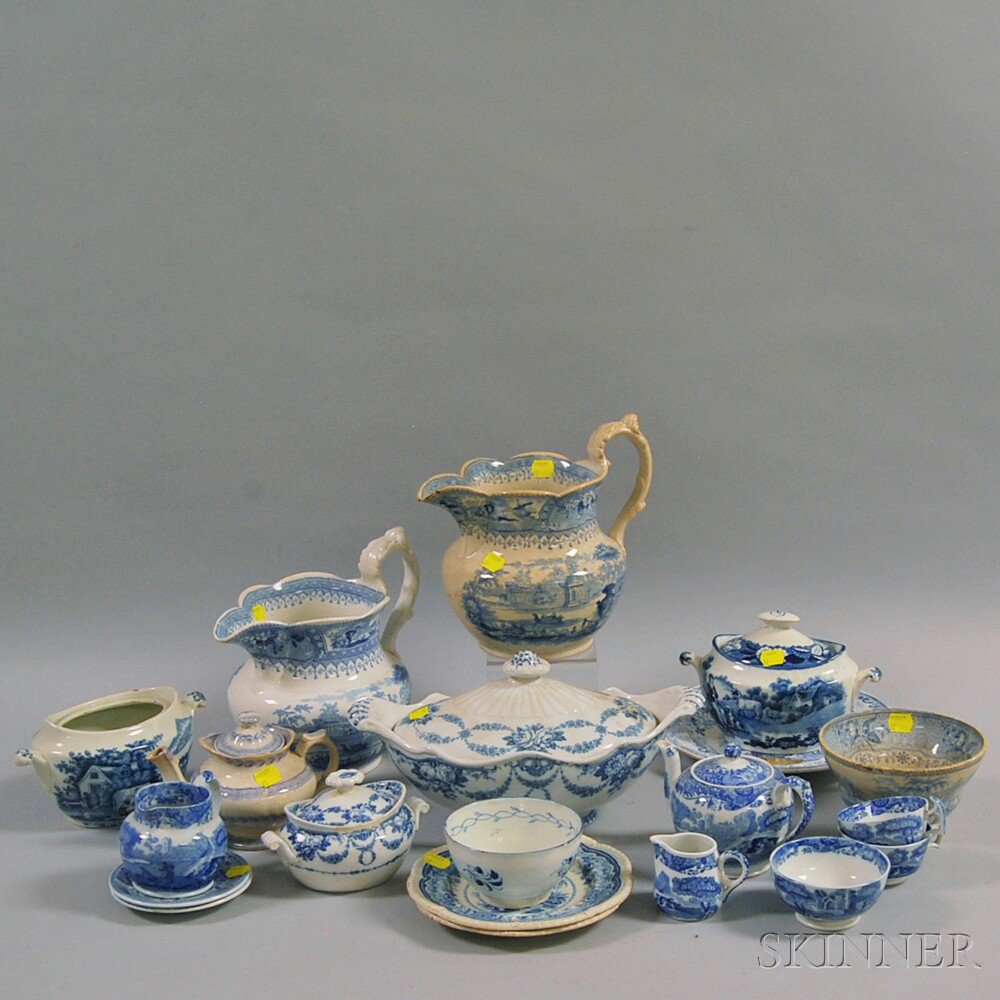 Appraisal: Group of Blue and White Transfer-pattern Tableware th th century