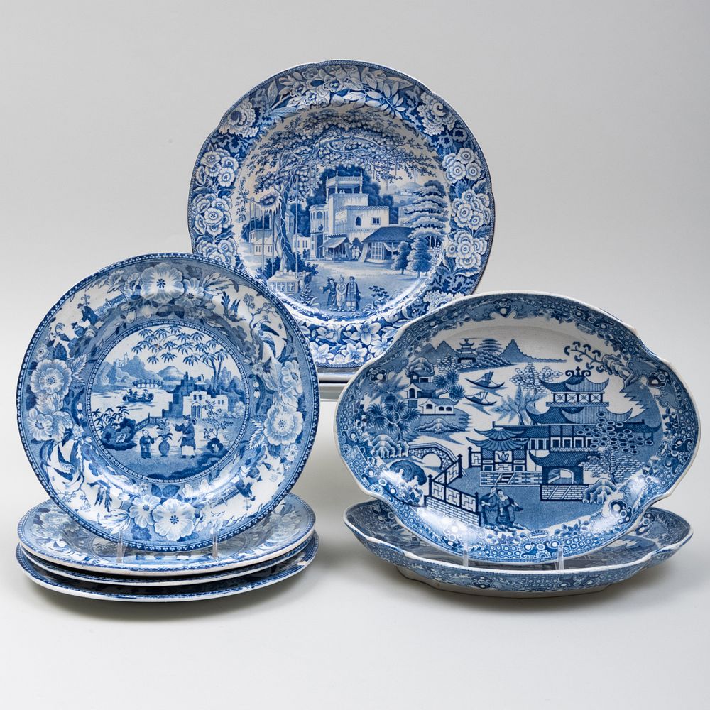 Appraisal: Group of English Blue and White Transfer Wares Comprising A