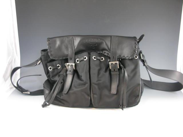 Appraisal: Prada Black Messenger in Acrylic and Leather with adjustable shoulder