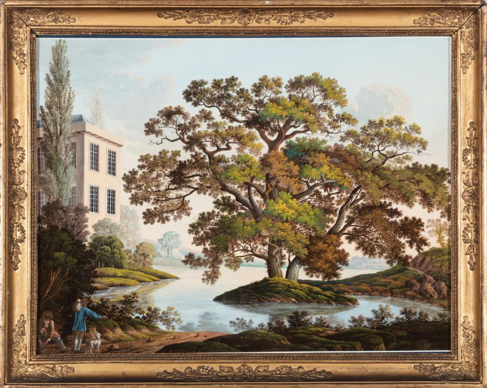 Appraisal: Continental School th c Landscape beside the Manor gouache on