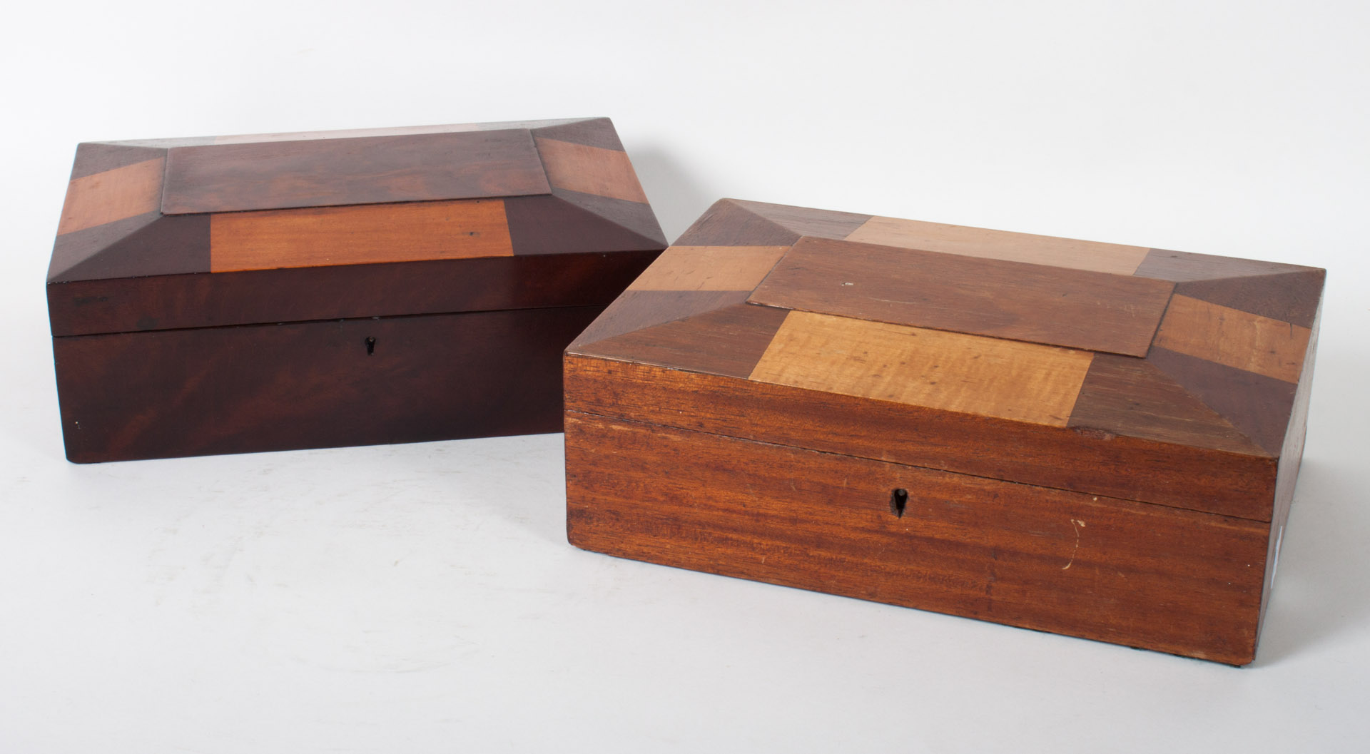 Appraisal: Two Victorian mixed wood sewing boxes second half- th century