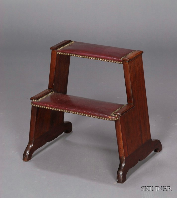 Appraisal: Victorian Mahogany Stepstool th century with two leather-topped tread bordered