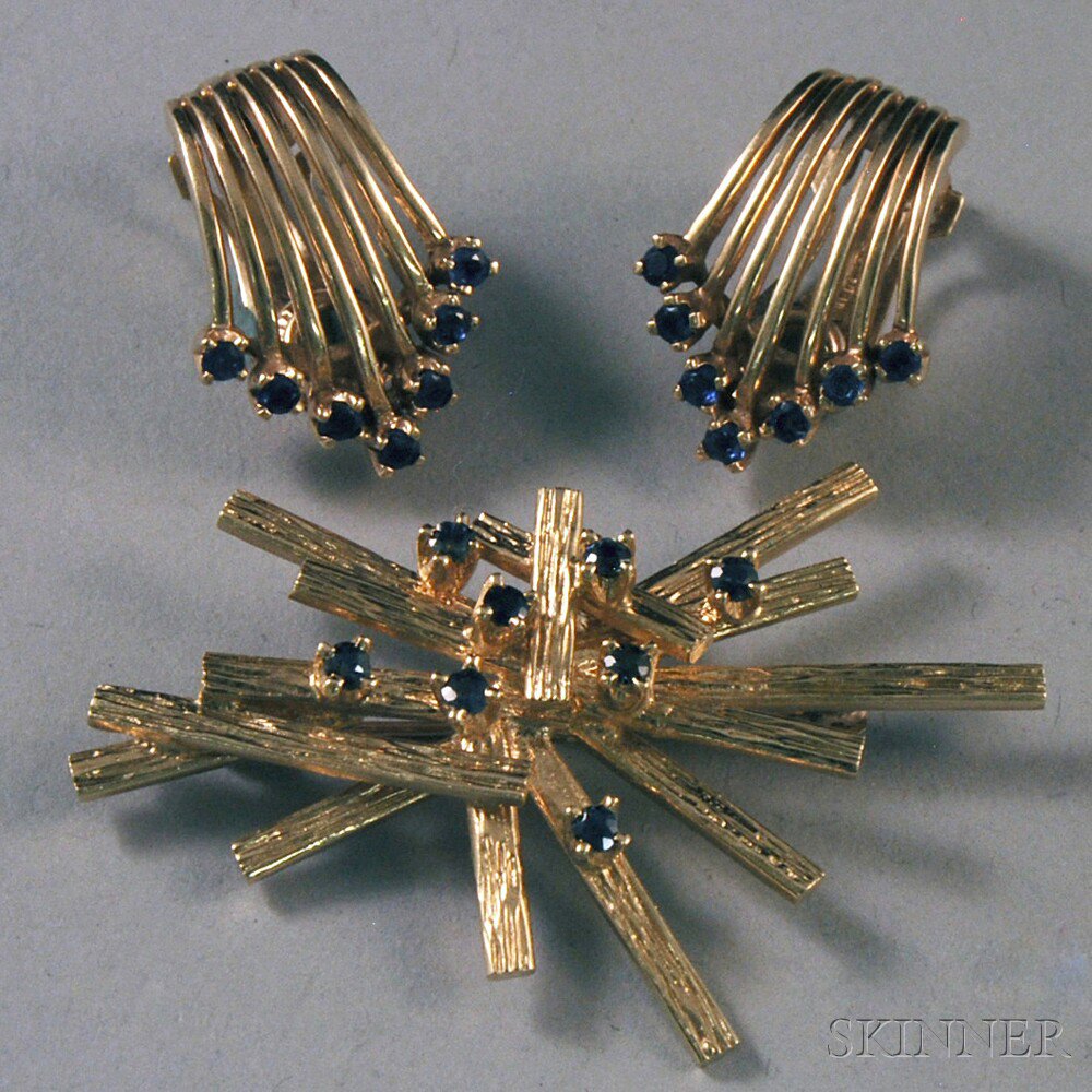 Appraisal: Small Group of kt Gold and Sapphire Jewelry a contemporary