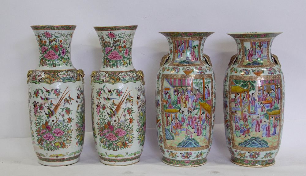 Appraisal: Two Pairs of Chinese Rose Medallion Vases Both featuring floral