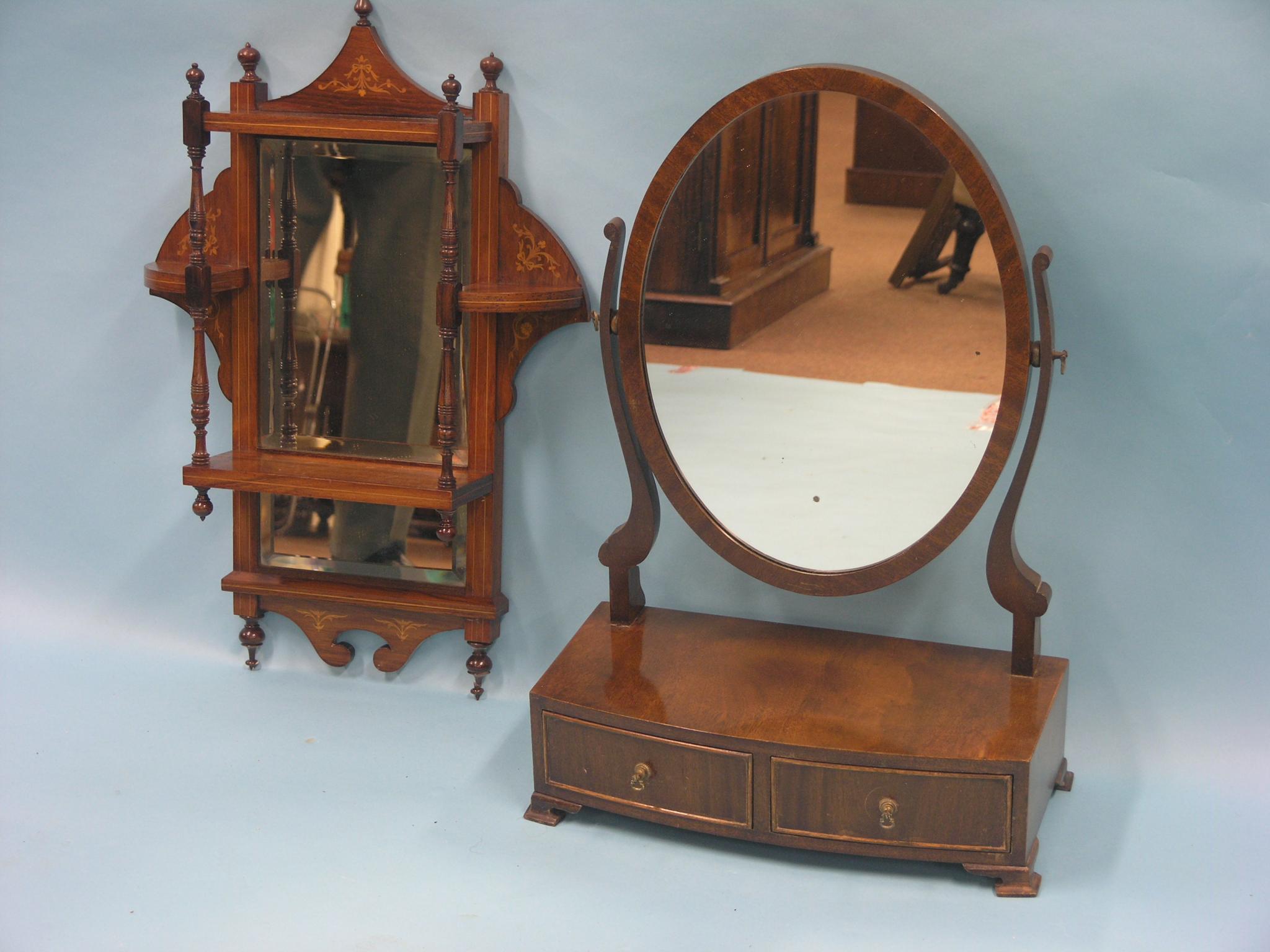 Appraisal: An Edwardian inlaid rosewood wall-shelf with bevelled mirror backs front