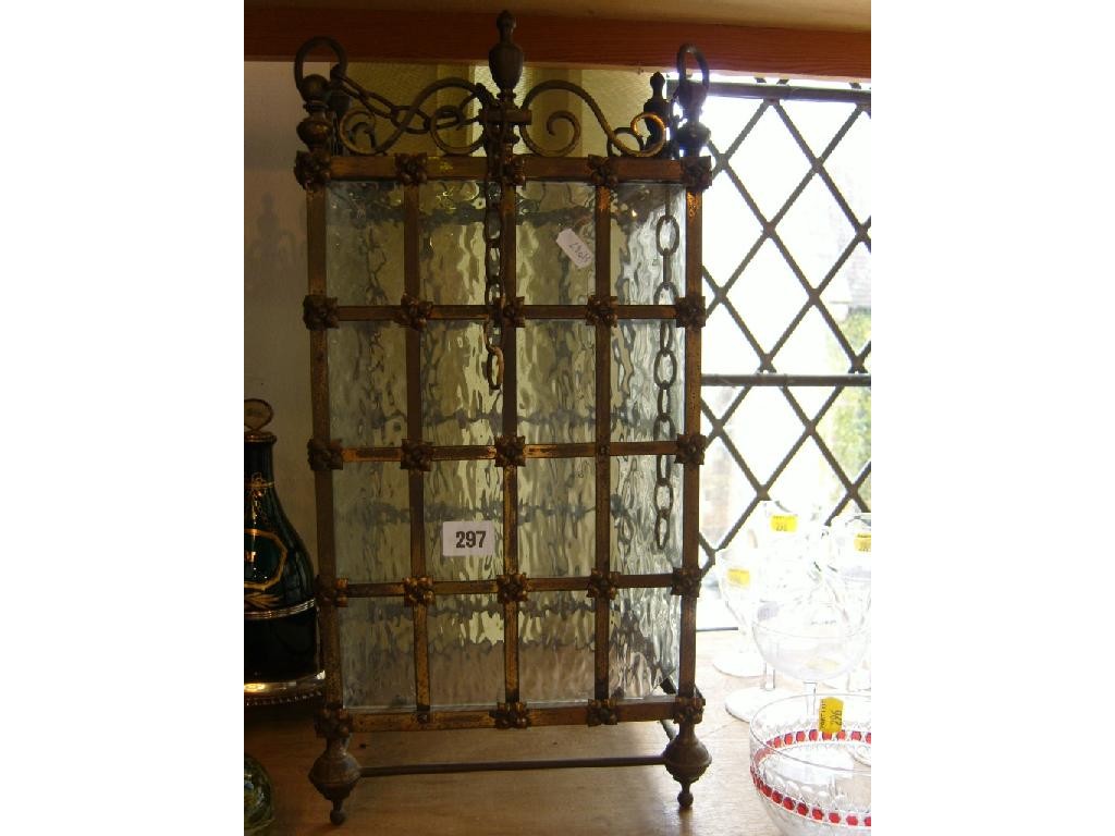 Appraisal: An early th century -sided hall lantern with brass lattice