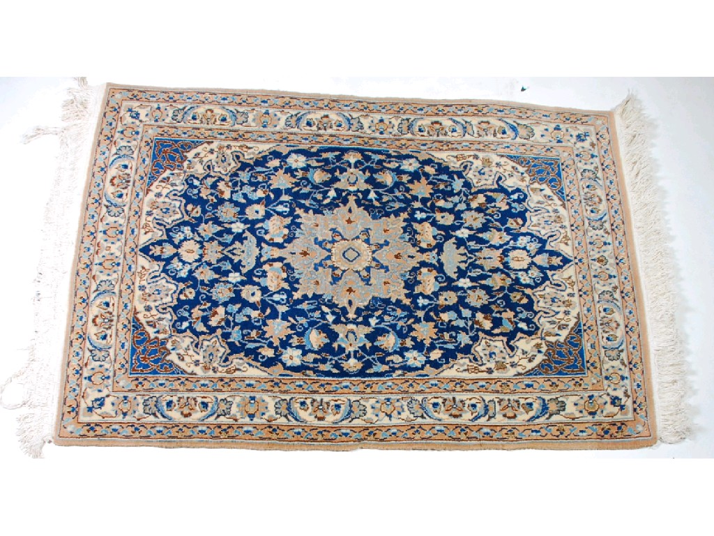 Appraisal: NAIN PERSIAN RUG with dark blue field central medallion and