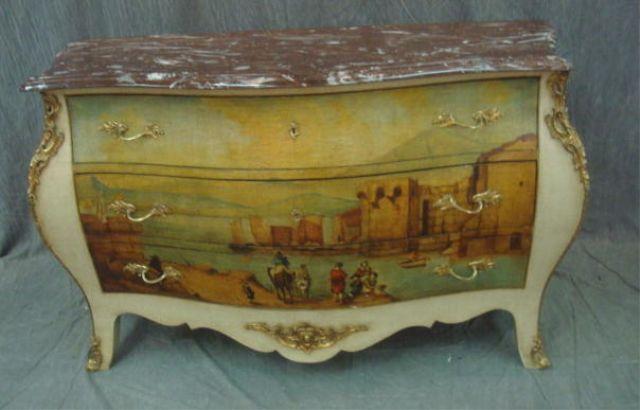 Appraisal: Italian Marbletop Hand Painted Bombe Commode with Gilt Metal Mounts