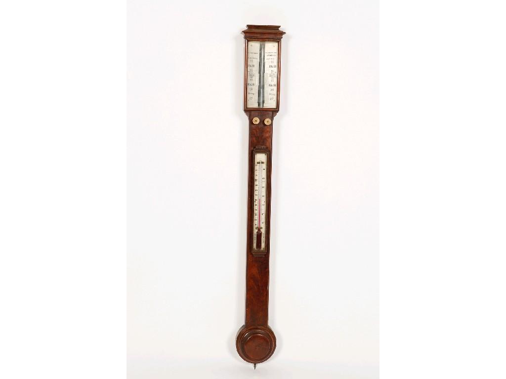 Appraisal: A MAHOGANY STICK BAROMETER the ivory gauge engraved I F