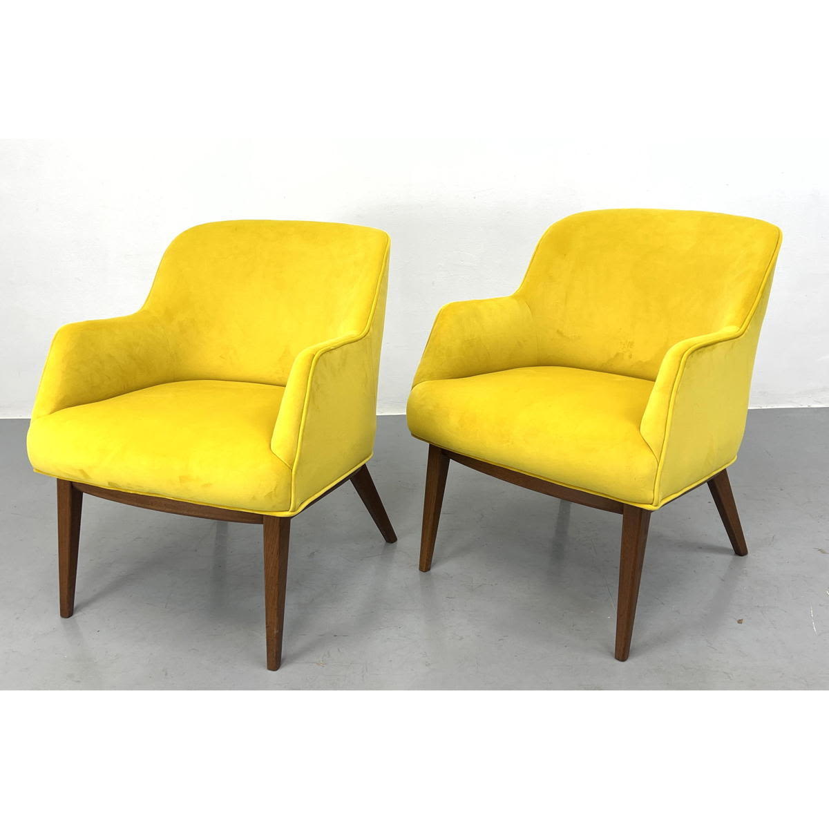 Appraisal: Pr Jens Risom BL Marble yellow lounge chairs with walnut