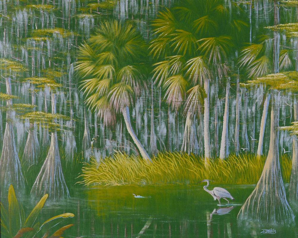 Appraisal: DANIELS Johnny American th Century Florida Highwaymen swamp scene with