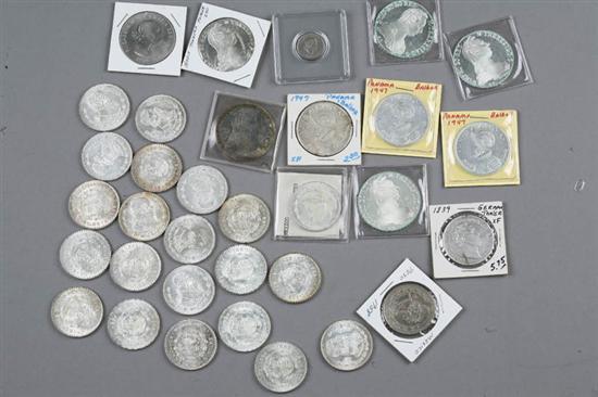 Appraisal: FORTY-SIX FOREIGN COINS Five Maria Theresa Thaler dollars German thaler